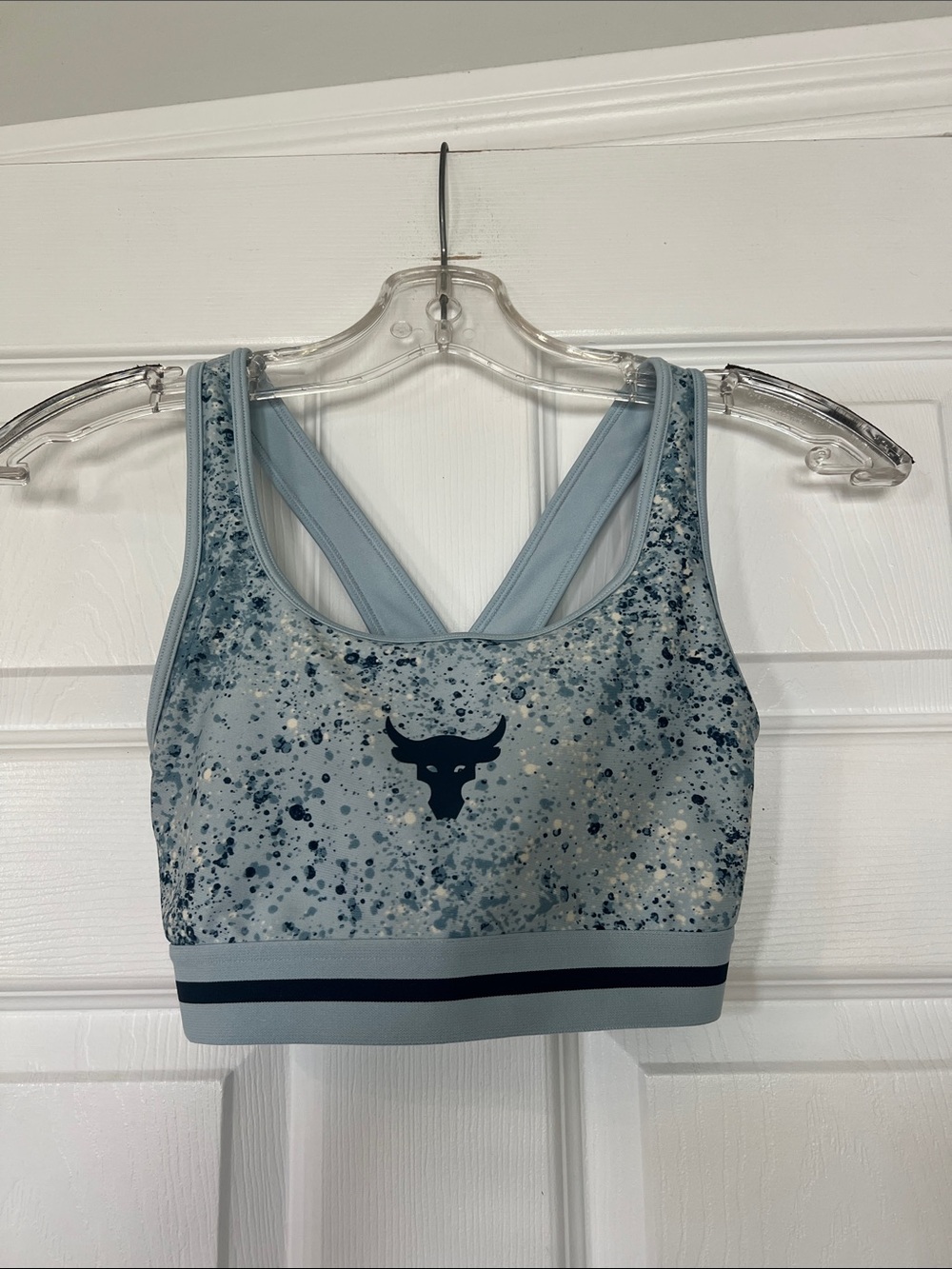 Under Armour Light Blue Speckle Racerback Sports Bra with Navy Logo